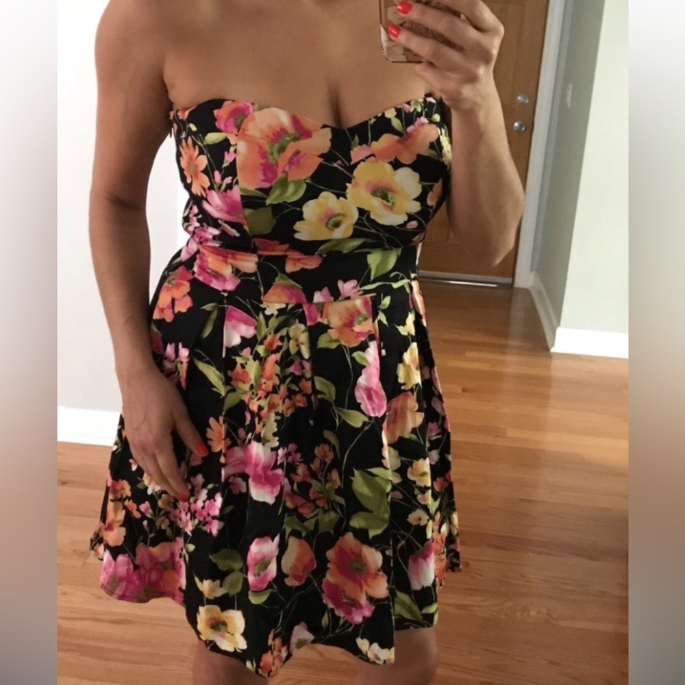 Strapless Multicolored Floral Dress